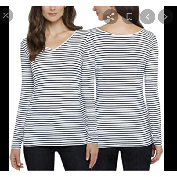 Ellen Tracy Reversible Tee Women's Size XL Scoop Neck V Neck Stripe Basic Shirt - Picture 1 of 11